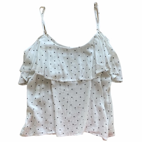 BB DAKOTA ❥ Alexus Ruffle Top Polka Dot White XS - Picture 3 of 6